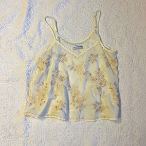 Urban Outfitters floral embroidered sheer cami tank top, Size Medium